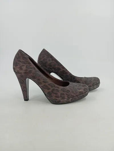 Tamaris Damen Pumps Gr. 39 Braun Tierdruck Glitzer High Heels Party 10cm