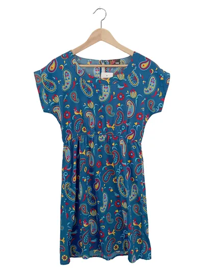 YUMI Damen Freizeitkleid Gr. 36/S Blau Paisley Blumenmuster Vintage