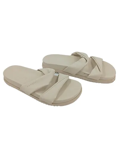 Esprit Pantoletten Damen Gr. 41 Beige Kunstleder Sommer Casual Sandalen