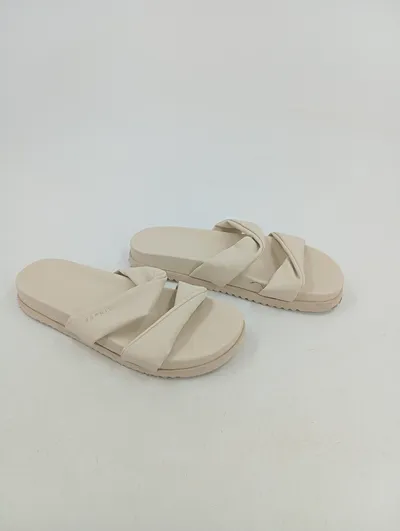 Esprit Pantoletten Damen Gr. 41 Beige Kunstleder Sommer Casual Sandalen