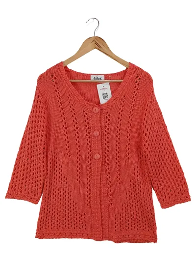 AFIBEL Damen Strickjacke Rot Lochmuster Einheitsgröße Elegant Vintage