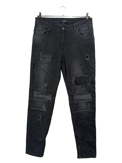 COUTIE Herren Destroyed Jeans W34/50/L Schwarz Biker Stil