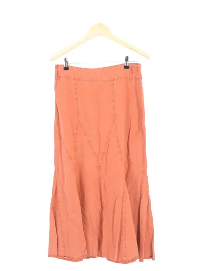 GINA BACCONI Damen Faltenrock Gr. 42/XL Orange Leinen Elegant Midi