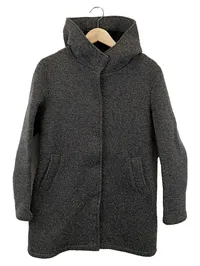 AUST Damen Wollmantel Grau Fischgrätmuster Kapuze Gr. 40/L Klassisch Elegant 1