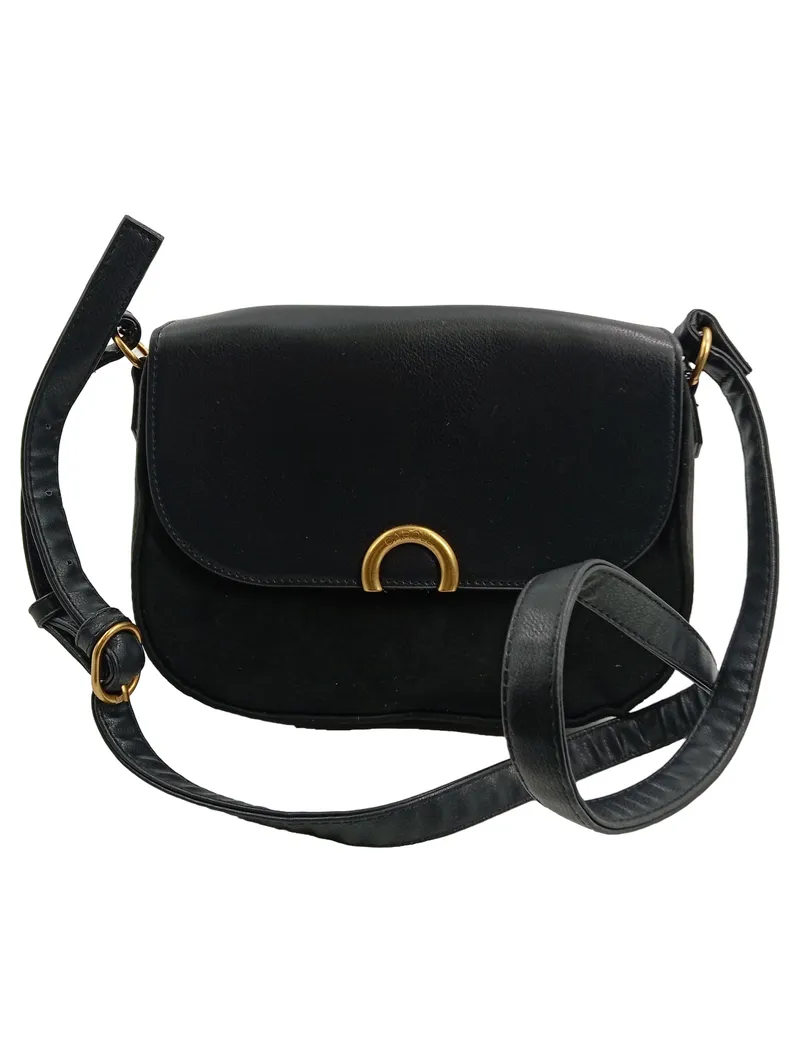Caroll Damen Umhängetasche Schwarz Crossbody Bag Goldene Schnalle Klassisch 1