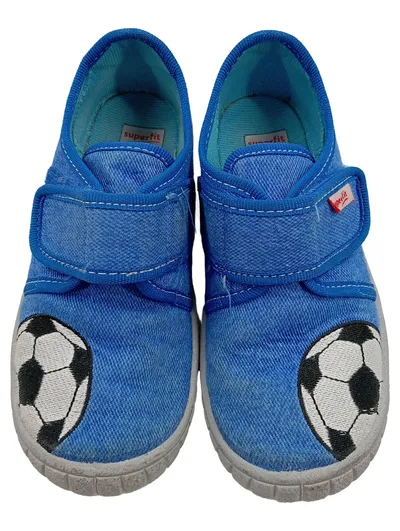 Superfit Hausschuhe Kinder Gr. 26 Blau Fußball Klettverschluss