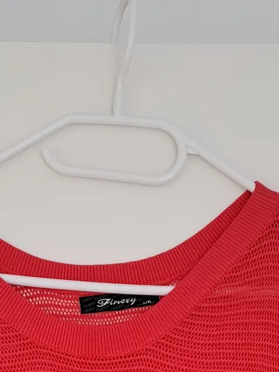 Finery Damen Strickshirt Pullover Rot Lochmuster Gr. L/XL Viskose