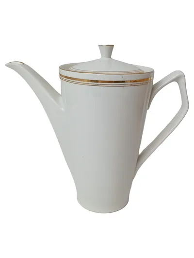 CHODZIEZ PORZELLAN Kaffeekanne Weiß Elegant Gold Gestreift 20cm