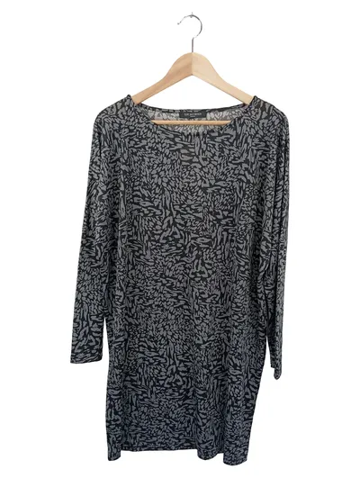 ILSE JACOBSEN Damen Blusenkleid Grau S/M Viskose Tiermuster Elegant Casual
