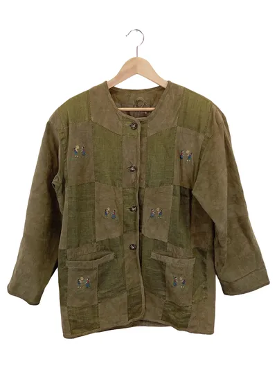 GABRIELLA BENELLI Damen Lederjacke Gr. 36;S Grün Vintage Bohemian Ethno
