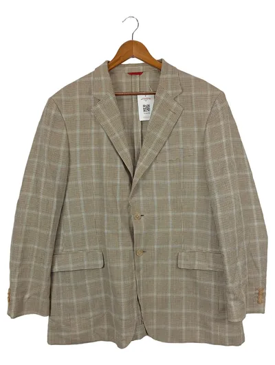 CAROLINA HERRERA Herren Blazer 46/M Braun Kariert Leinen Wolle Seide Business