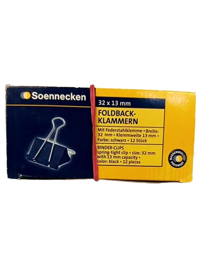 Soennecken Foldback-Klammern 32x13mm Schwarz 12 Stück Büroklammern