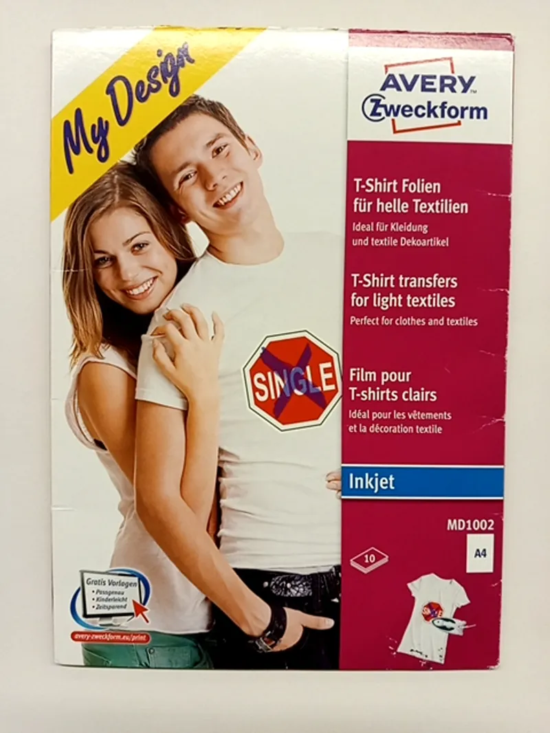 AVERY Zweckform T-Shirt Folien Bügelfolie Inkjet A4 10 Blatt Weiß Textilfolie 1