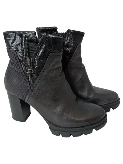 MJUS Damen Stiefelette Gr. 35 Schwarz Leder Blockabsatz Reißverschluss