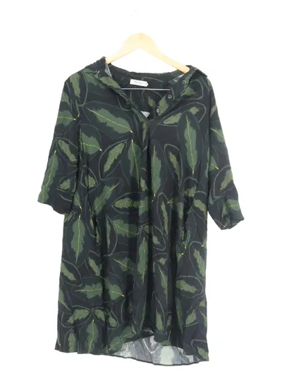 MAERZ Blusenkleid Damen Gr. 36/S Grün Florales Muster Vintage Midikleid
