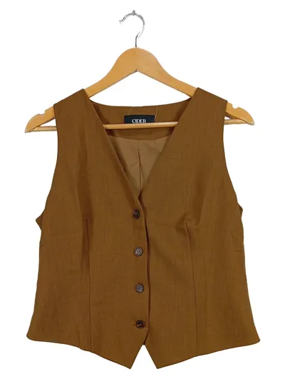Cider Damen Weste Pullunder Braun Gr. M V-Ausschnitt Knopfleiste
