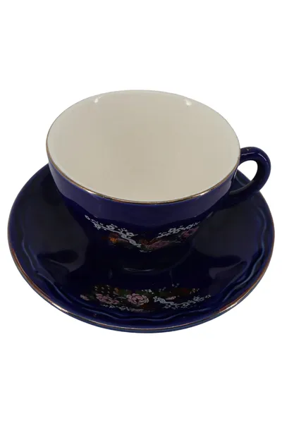 AMSEL Espressotasse mit Unterteller Blau Porzellan Blumen Elegant Vintage