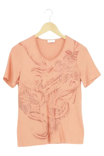 Bonita Damen T-Shirt Gr. 36/S Orange mit Blumenmuster & Strass V-Ausschnitt