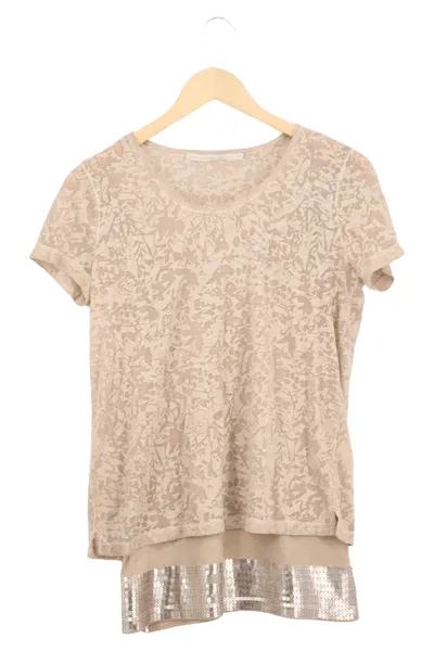 PASSPORT Damen T-Shirt Gr. 38/M Beige Modisch mit Pailletten