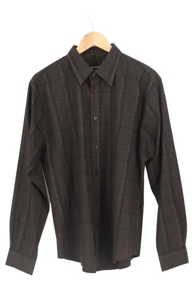 MUCHMORE Herren Freizeithemd L Braun Kariert Klassisch Casual Langarm
