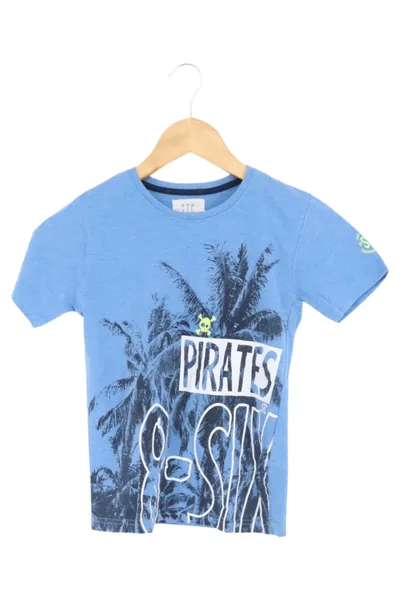 Staccato Kinder T-Shirt Blau Gr. 128 Piraten Palmen Print Casual Urban