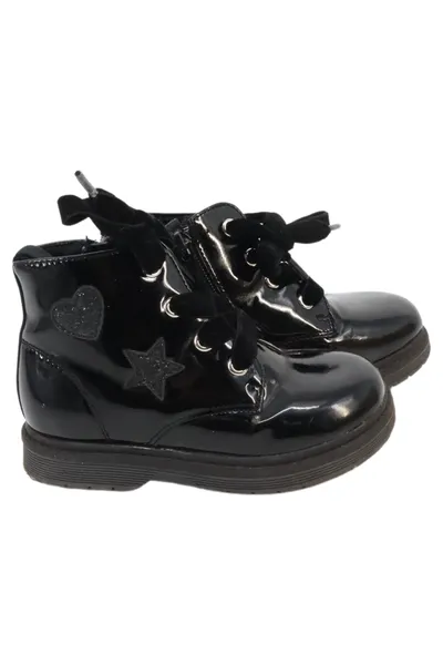SPROX Kinder Stiefel Gr. 30 Schwarz Lack Glitzer Schnürstiefel Reißverschluss