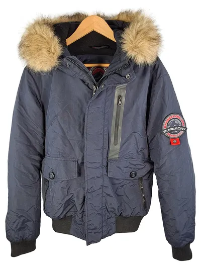 Superdry Herren Winterjacke Parka Blau Gr. 50 L Kapuze Outdoor