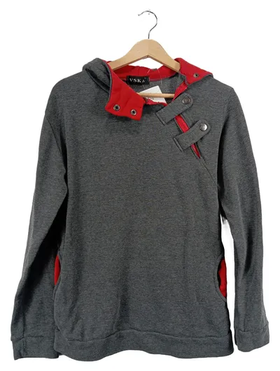 VSKA Herren Kapuzenpullover Hoodie Gr. M Grau Rot Asymmetrisch