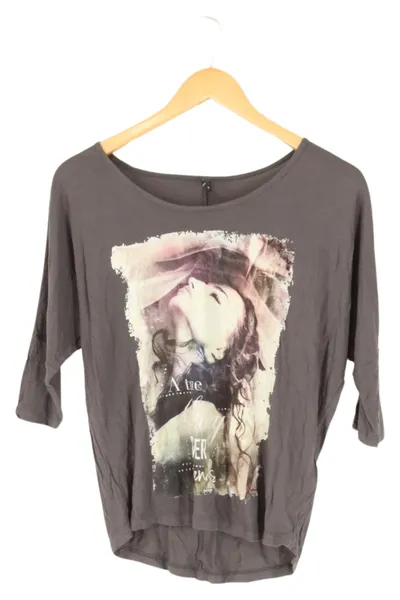 ANN CHRISTINE Damen Langarmshirt Grau 36/S Casual Print Frau