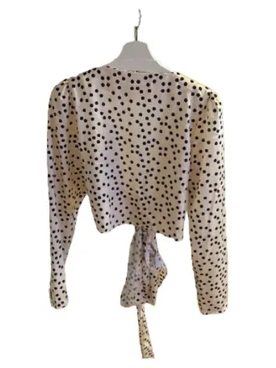 Glamorous Damen Wickelbluse Polka Dot Beige Gr. 40 L Langarm