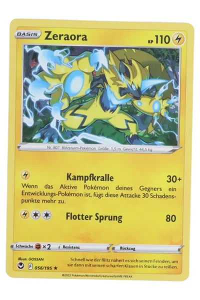 POKéMON Sammelkarte Zeraora Gelb Basis Karte 056/195