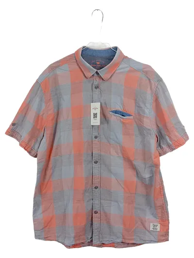 Tom Tailor Herren Freizeithemd Kurzarm Kariert Orange Grau Gr. XL