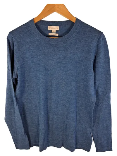 Brookshire Pullover Herren Gr. 50, L Blau Wolle Merino Basic