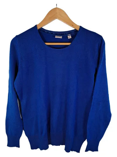 Adagio Damen Pullover Gr. 40 L Blau Seide Kaschmir Basic Rundhals