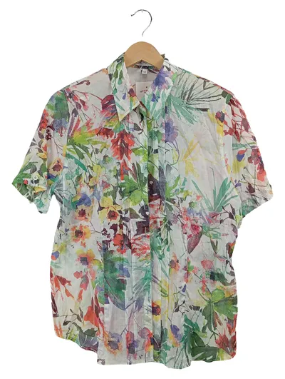 ERFO Damen Bluse Gr. 40 L Mehrfarbig Blumenmuster Kurzarm Baumwolle Casual