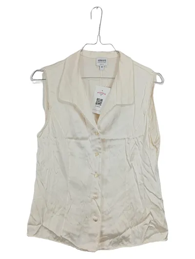 Armani Collezioni Damen Seidenbluse Ärmellos Gr. 40 Beige Elegant