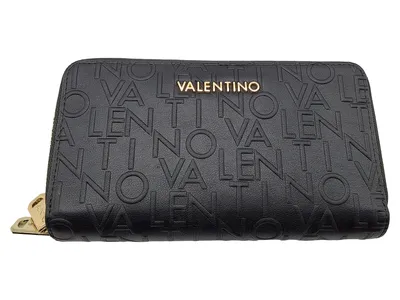 Valentino Damen Geldbörse Portemonnaie Schwarz Logo-Print Reißverschluss