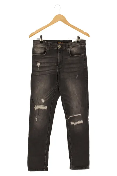 BENCH Damen Jeans Slim Fit W30/38 Grau Destroyed Ripped Denim Hose