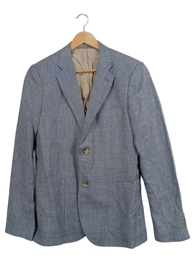 Bläck Sakko Herren Blazer Gr. 46 S Blau Kariert Leinen Wolle Tailored Fit