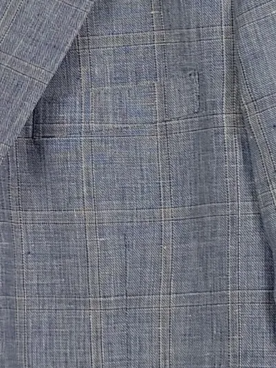 Bläck Sakko Herren Blazer Gr. 46 S Blau Kariert Leinen Wolle Tailored Fit