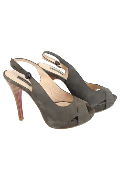 BELMONDO Damen Peeptoe Pumps Gr. 38 Grau Elegant Slingback High Heels 9cm
