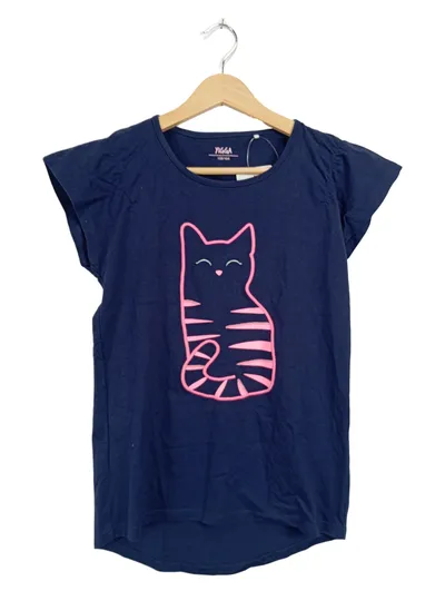 YIGGA Mädchen T-Shirt Gr. 164 Dunkelblau Katze Motiv Kurzarm