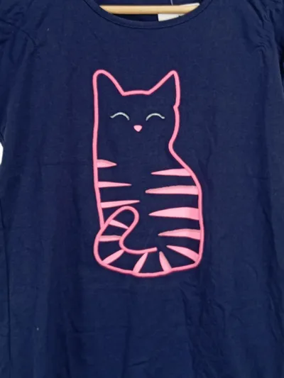 YIGGA Mädchen T-Shirt Gr. 164 Dunkelblau Katze Motiv Kurzarm