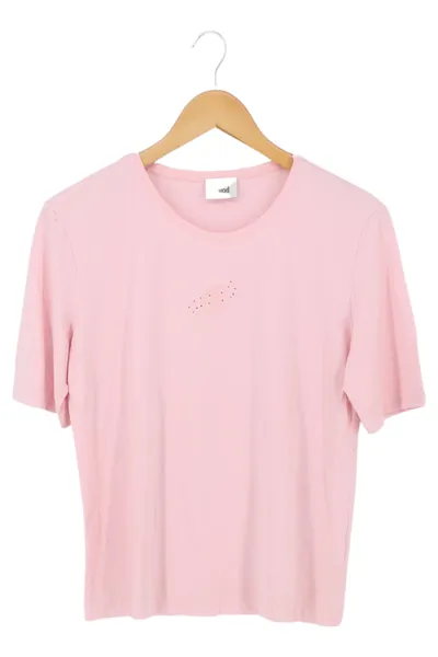 DELMOD Damen T-Shirt Gr. 40/M Rosa Casual Kurzarm Stickerei