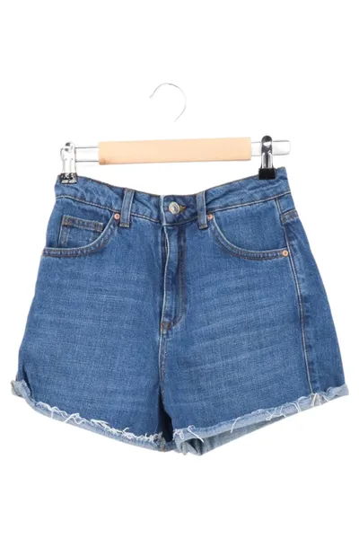 Topshop Damen Jeans Shorts Gr. 34 Blau Casual High Waist Fransen