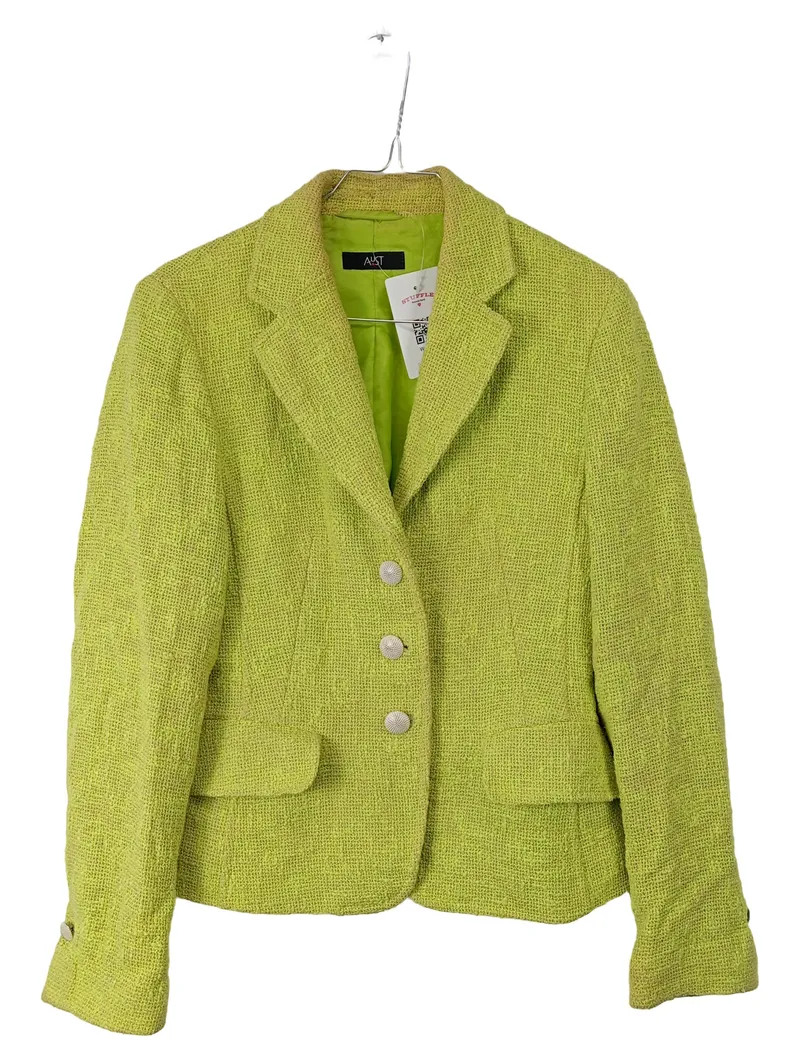 Aust Fashion Damen Blazer Gr. 36 Grün Tweed Baumwolle Leinen Klassisch 1