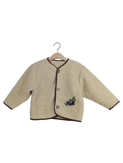 Distler Kinder Fleecejacke Gr. 98 Beige Traditionell mit Stickerei