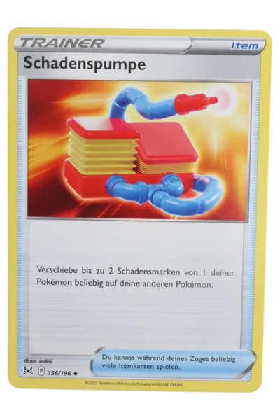 POKéMON Sammelkarte Schadenspumpe Trainer Item Karte Gelb 156/196