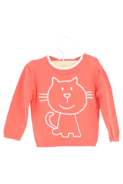 BERTI Kinder Pullover Gr. 74 Rot Katze Langarm Baumwolle Casual