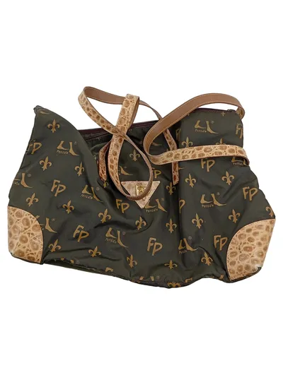 FP Pensato Damen Henkeltasche Schultertasche Oliv Logo-Print Klassisch